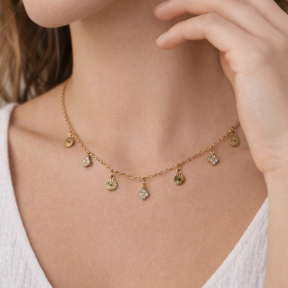 Stainless Steel Pave Clover Necklace